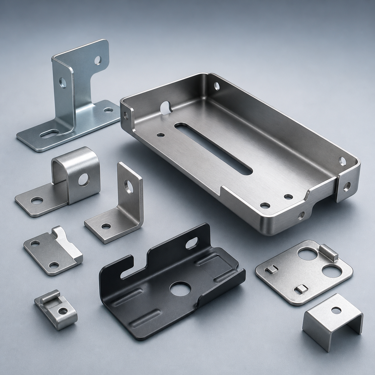 Precision sheet-metal prototype parts arranged for a DFM review